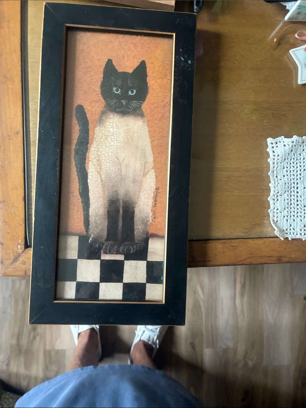 Framed Black & Cream Cat Wall Art – Unbranded